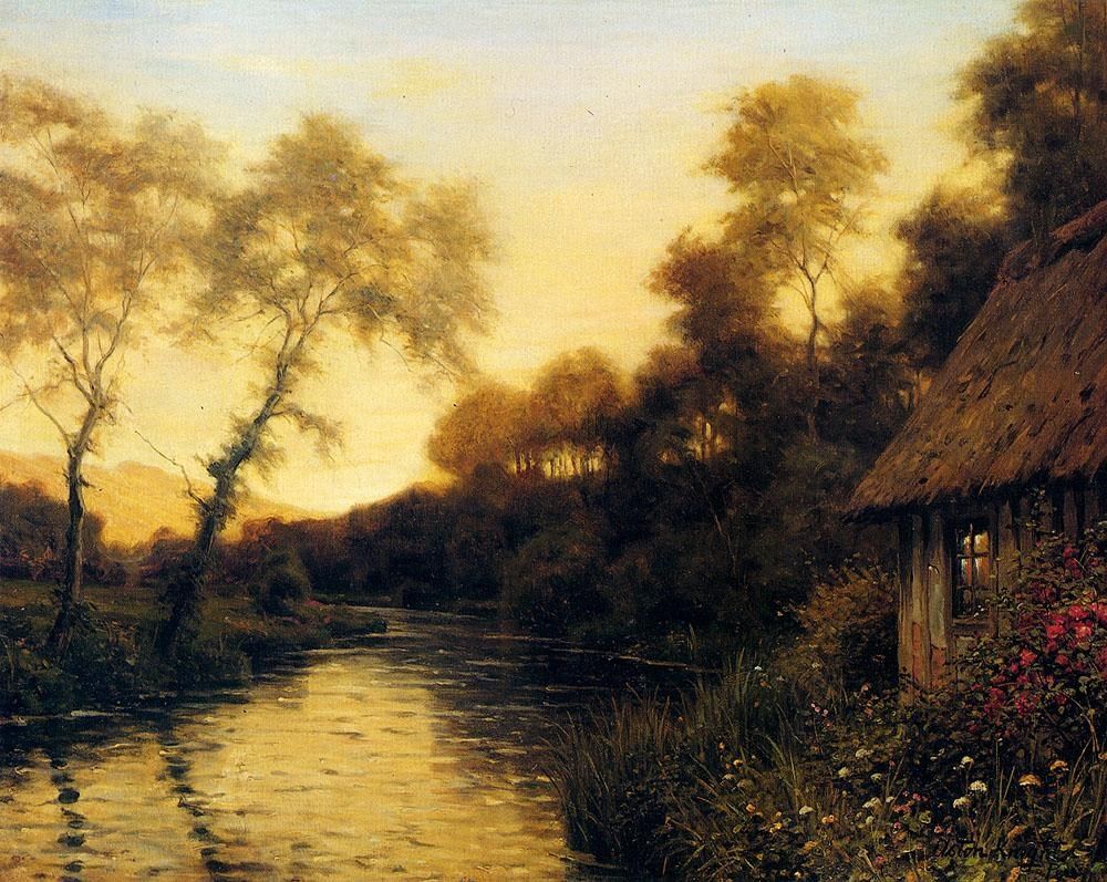 Louis Aston Knight A French River Landscape At Sunset